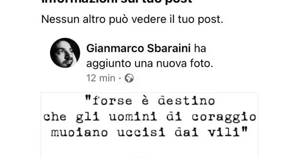 Il messaggio postato su Facebook