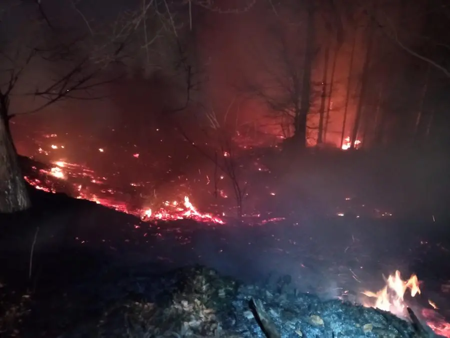 L'incendio nei boschi a Pezzaze
