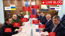 Terzo round: le delegazioni ucraina e russa al tavolo delle trattative - Foto Ansa © www.giornaledibrescia.it