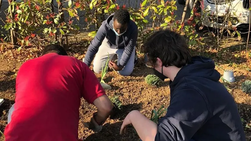 Ospiti della struttura si misurano nei lavori di giardinaggio - © www.giornaledibrescia.it