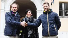 Da sinistra Delio Gallina, Claudia Evangelisti (Pmg Sport) e Damiano Giustacchini - Foto Rodella © www.giornaledibrescia.it
