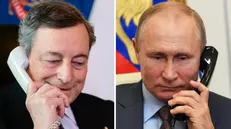 Il presidente del Consiglio Mario Draghi e il presidente russo Vladimir Putin - Foto Ansa © www.giornaledibrescia.it