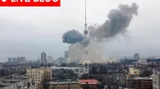 L'attacco alla torre della tv di Kyiv - Foto da Twitter