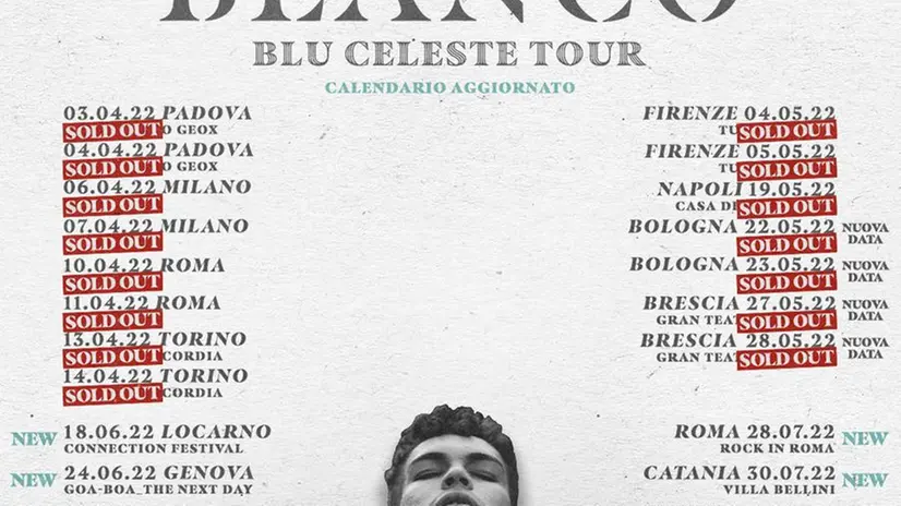 Il manifesto del Blu Celeste Tour di Blanco