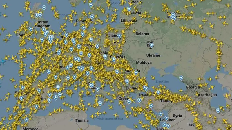 La no-fly zone sull'Ucraina, vista su FlightRadar24 - Foto Ansa © www.giornaledibrescia.it