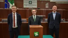 I 3 eletti Alessandro Fermi Attilio Fontana e Dario Violi dopo la seduta del consiglio regionale