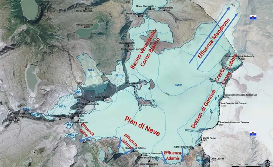 Le mappe che mostrano la sofferenza del ghiacciaio
