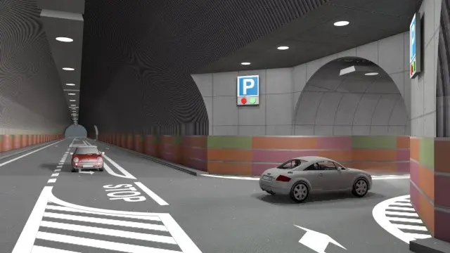 Un rendering dell'ingresso al parcheggio sotto il Castello