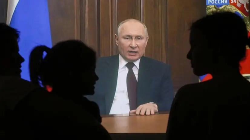Vladimir Putin durante il discorso in diretta tv - Foto Epa/Sergei Ilnitsky © www.giornaledibrescia.it