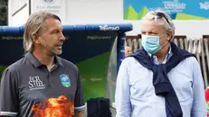 Il tecnico della FeralpiSalò Stefano Vecchi e il presidente del club verdeblù Giuseppe Pasini - © www.giornaledibrescia.it