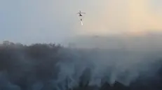L'elicottero getta l'acqua sull'incendio in Maddalena martedì pomeriggio