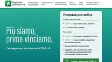La homepage del portale di prenotazione delle vaccinazioni anti-Covid della Lombardia - © www.giornaledibrescia.it
