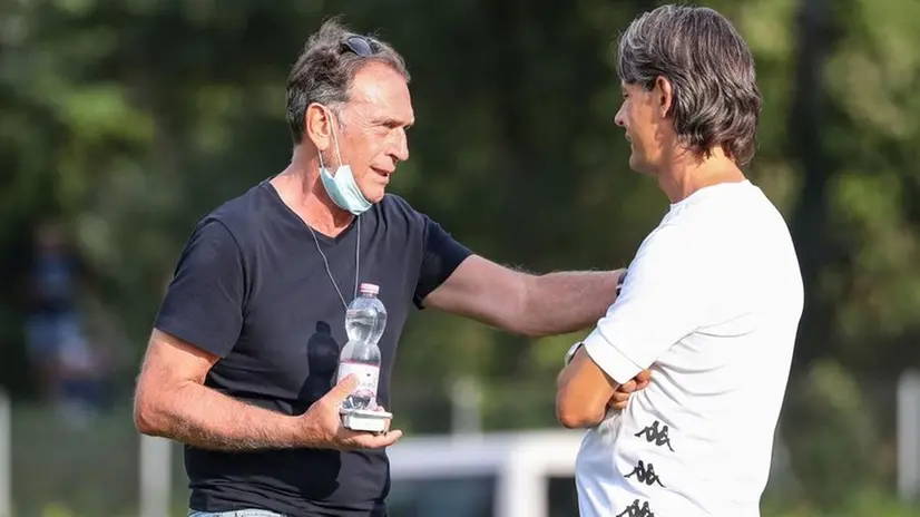 Cellino e Inzaghi fianco a fianco durante il ritiro di quest'estate - Foto New Reporter Nicoli © www.giornaledibrescia.it