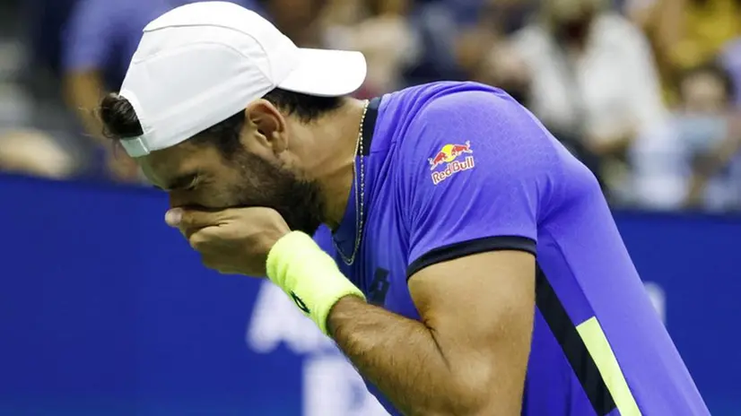 Matteo Berrettini e Novak Djokovic durante la partita dei quarti di finale degli Us Open