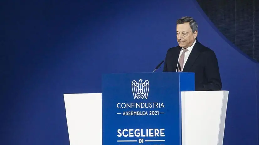 Il presidente del Consiglio Mario Draghi all'assemblea di Confindustria