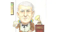 Thomas Edison visto dal vignettista bresciano Luca Ghidinelli - Foto © www.giornaledibrescia.it