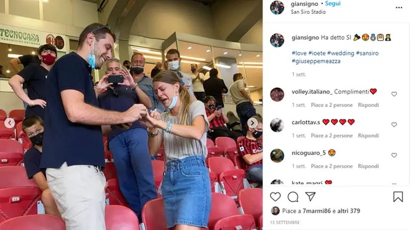 Proposta di matrimonio a San Siro - Foto dal profilo Instagram di Gianluca Signorelli