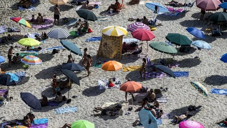 Una distesa di ombrelloni in spiaggia - Foto © www.giornaledibrescia.it