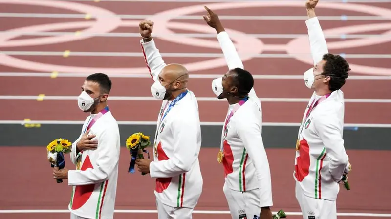 Jacobs e compagni, la staffetta d'oro del 4x100 - Foto Ansa © www.giornaledibrescia.it