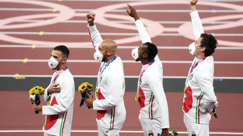 Jacobs e compagni, la staffetta d'oro del 4x100 - Foto Ansa © www.giornaledibrescia.it