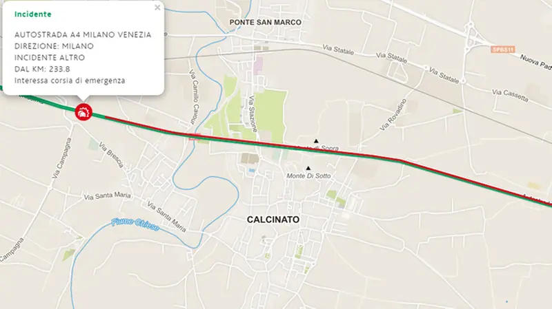 L'incidente è avvenuto tra i caselli di Desenzano e Brescia est - Foto Google Maps © www.inviaggio.autobspd.it