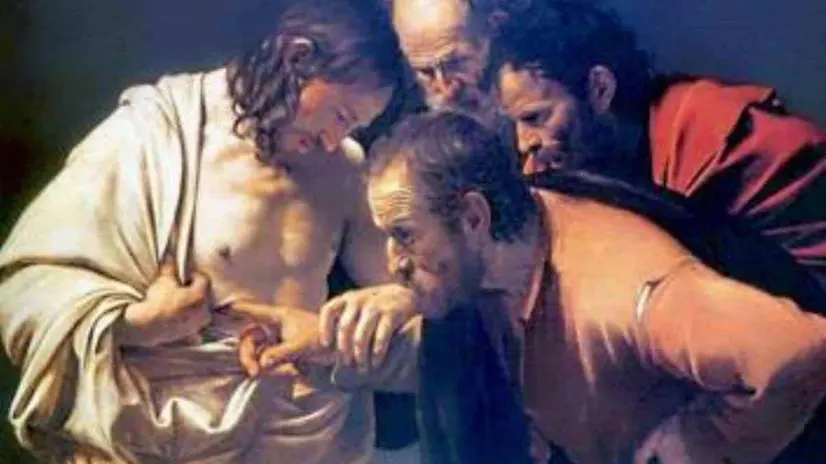Un dettaglio dell'«Incredulità di san Tommaso», dipinto di Caravaggio - © www.giornaledibrescia.it