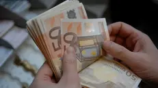 Banconote da 50 euro nelle mani di un cassiere - Foto © www.giornaledibrescia.it