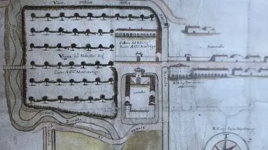 La mappa: nel 1690 era ancora presente il palazzo quattrocentesco dei Martinengo, poi demolito - © www.giornaledibrescia.it