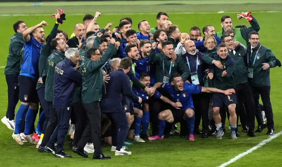 Italia-Spagna, l'esultanza degli azzurri dopo la vittoria