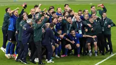 Italia-Spagna, l'esultanza degli azzurri dopo la vittoria