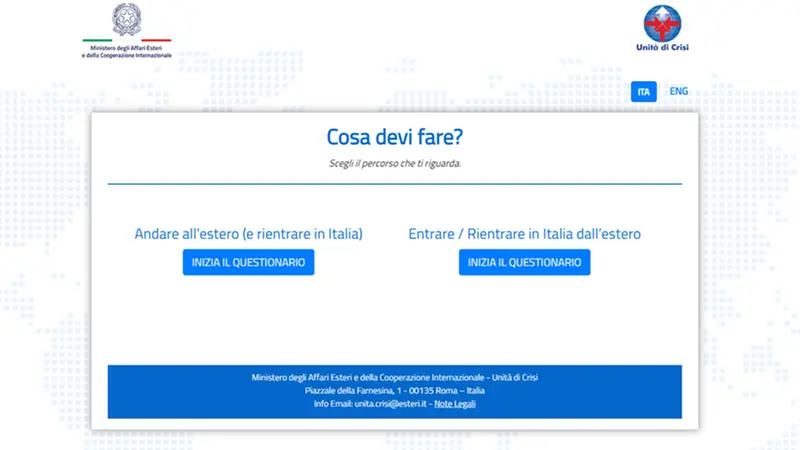 Il questionario per le partenze sul sito Viaggiare Sicuri