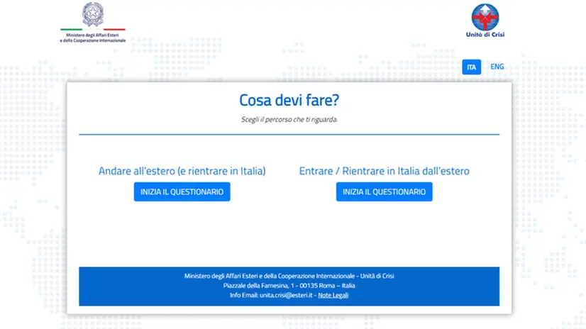 Il questionario per le partenze sul sito Viaggiare Sicuri
