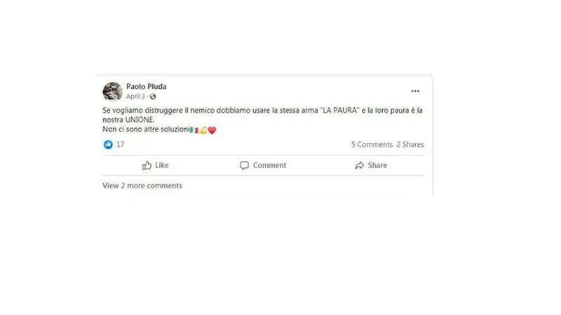 Il post su Facebook di Paolo Pluda - Foto © www.giornaledibrescia.it