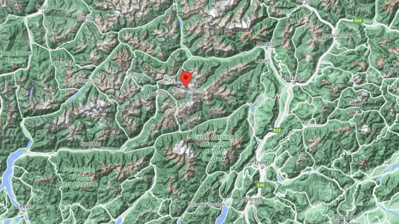 In rosso sulla mappa il punto in cui si eleva il Gran Zebrù (Google Maps)