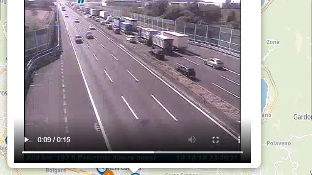 Una delle immagini riprese dalla rete di webcam di Autostrade per l'Italia - © www.giornaledibrescia.it