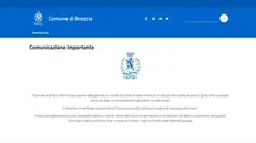 La homepage del sito del Comune di Brescia riporta ora la segnalazione del disservizio dovuto all'attacco - © www.giornaledibrescia.it