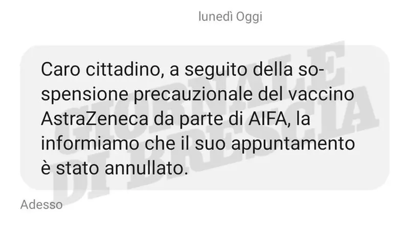 Il messaggio arrivato a chi avrebbe dovuto vaccinarsi - © www.giornaledibrescia.it