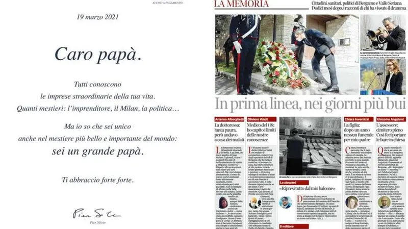 La dedica sul Corriere della sera e sul Messaggero - Foto © www.giornaledibrescia.it