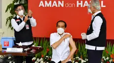 Il presidente indonesiano Joko Widodo si sottopone a vaccino - Foto Ansa/Epa/Agus Suparto © www.giornaledibrescia.it