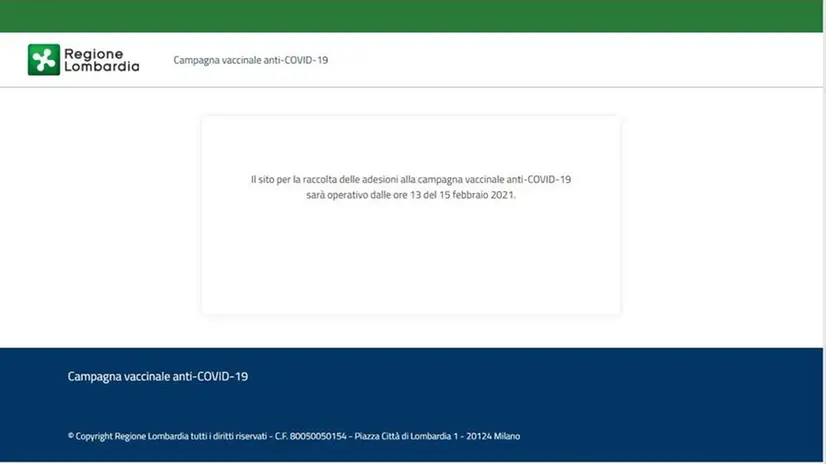 La homepage del sito di Regione Lombardia per l'adesione alla campagna vaccinale anti-Covid - © www.giornaledibrescia.it