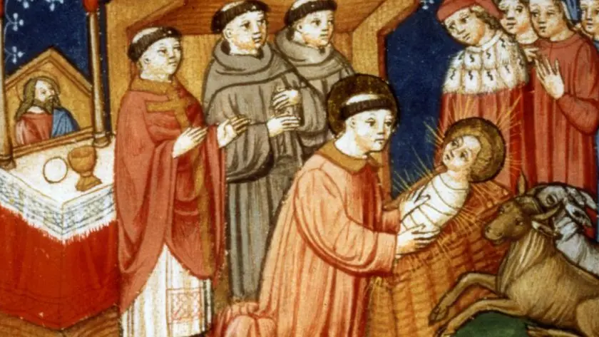 Miniatore bresciano, «Il Natale di Greccio», 1457, da S. Bonaventura, «Legenda maior», Roma, Istituto storico dei Cappuccini - Foto © www.giornaledibrescia.it