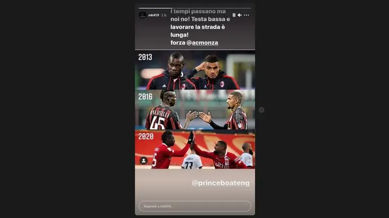 Così su Instagram Balotelli festeggia il gol e il compagno di squadra ritovato Boateng - © www.giornaledibrescia.it