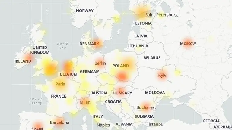 La mappa di downdetector.com mostra le zone da cui arrivano segnalazioni di disservizi di Google