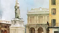 Piazza Loggia innevata in un quadro di Angelo Inganni (particolare)
