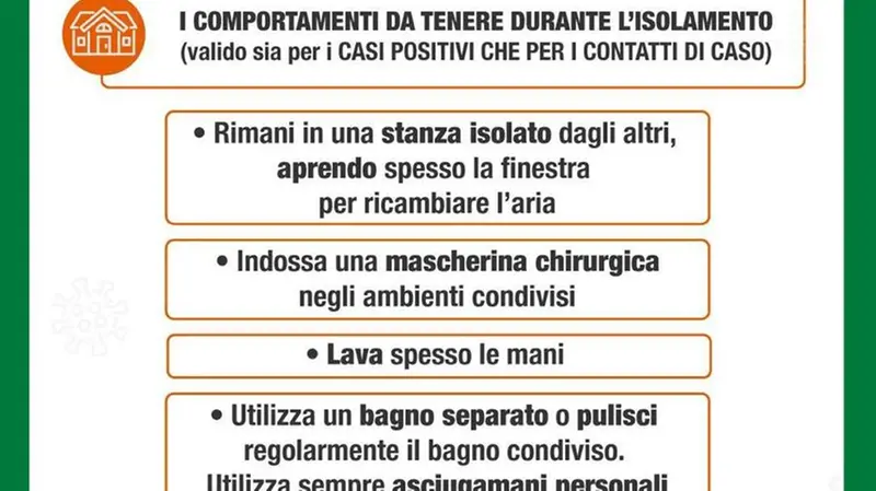 I comportamenti da seguire durante l'isolamento (sia per i positivi che per i contatti di caso)
