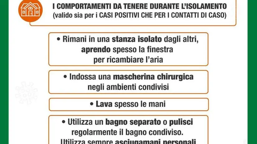 I comportamenti da seguire durante l'isolamento (sia per i positivi che per i contatti di caso)