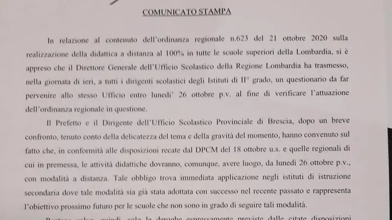 Il comunicato stampa della Prefettura -  © www.giornaledibrescia.it