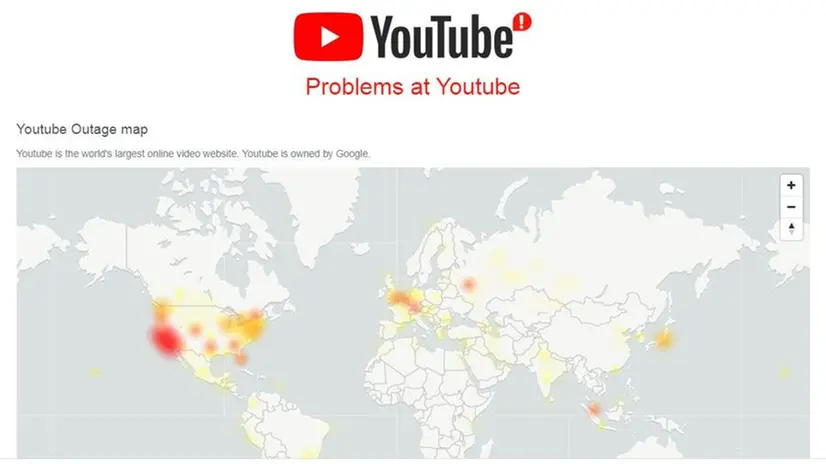 La mappa di DownDetector che mostra dove si è registrato il blocco