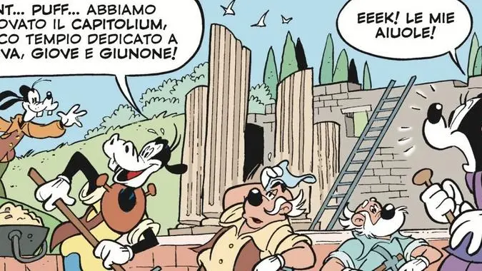 Così viene immaginato nel fumetto il ritrovamento dell’opera durante gli scavi al Capitolium - © www.giornaledibrescia.it
