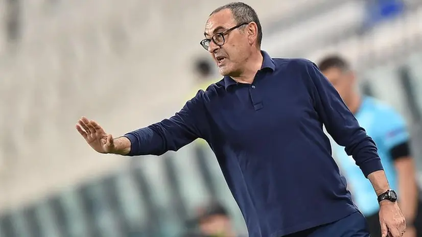 Il tecnico Maurizio Sarri durante Juve-Lione - Foto Ansa/Alessandro Di Marco